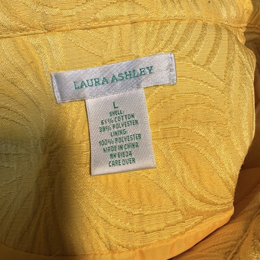 Laura Ashley Yellow Jacquard Fabric Floral Denim Jacket Silver Buttons Size L - Picture 3 of 7